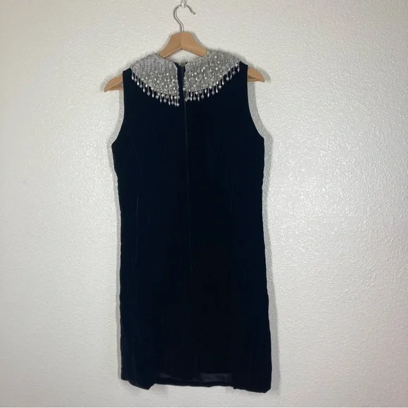 Joseph Magnin Vintage 70s Dress M velvet Embellished Black Silver stones Glam - Picture 9 of 16